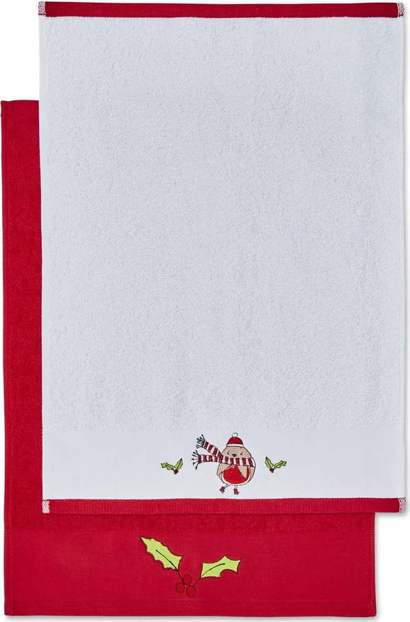 Červeno-bílé bavlněné ručníky v sadě 2 ks 40x60 cm Christmas Tree – Catherine Lansfield Catherine Lansfield