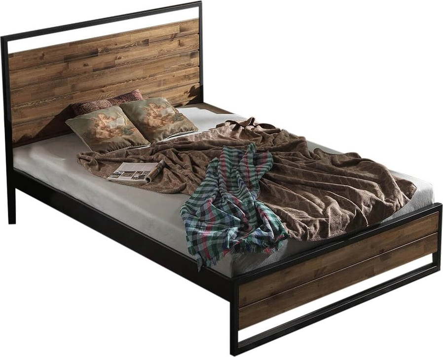 Dvoulůžková postel s roštem v černo-přírodní barvě 180x200 cm Ariane – Kalune Design Kalune Design