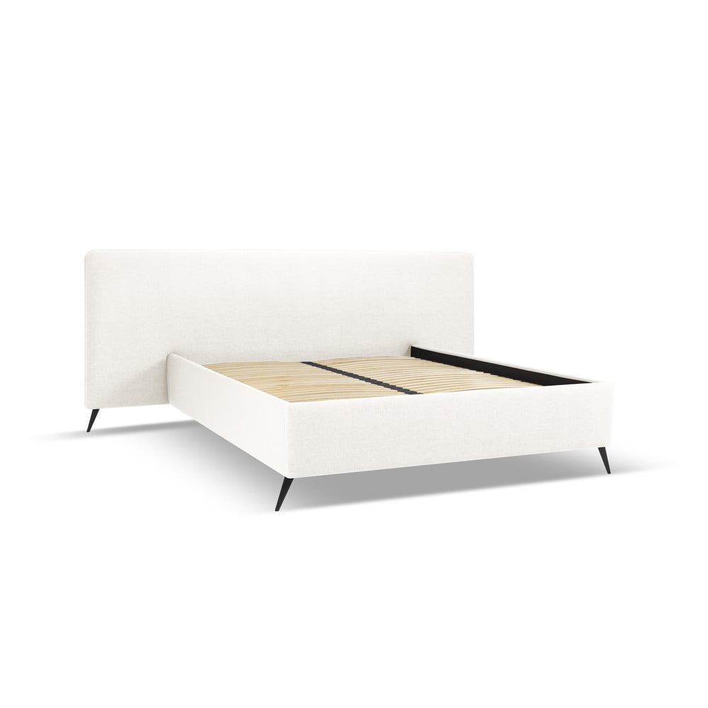 Krémová čalouněná dvoulůžková postel s úložným prostorem a roštem 160x200 cm Walter – Milo Casa Milo Casa