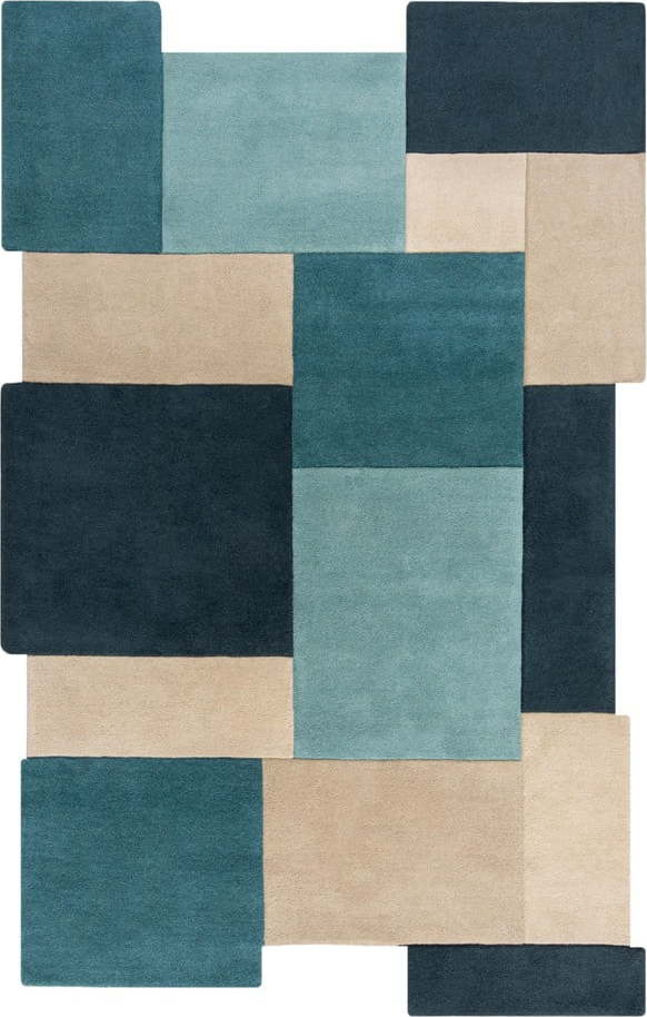 Modro-béžový vlněný koberec 290x200 cm Abstract Collage - Flair Rugs Flair Rugs