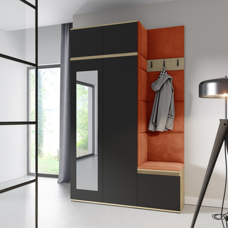 Předsíňová stěna AMI 20 - se zrcadlem Oranžová Dub artisan/černá Signal-nabytek