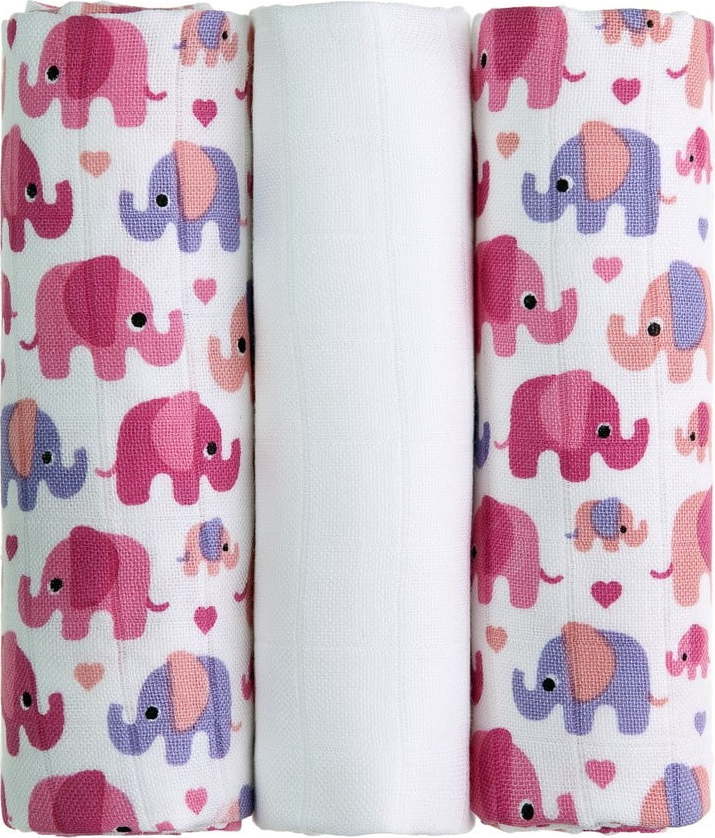 Sada 3 látkových plen T-TOMI Pink Elephants