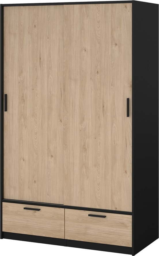 Šatní skříň v dekoru dubu s posuvnými dveřmi v černo-přírodní barvě 121x200 cm Line – Tvilum Tvilum