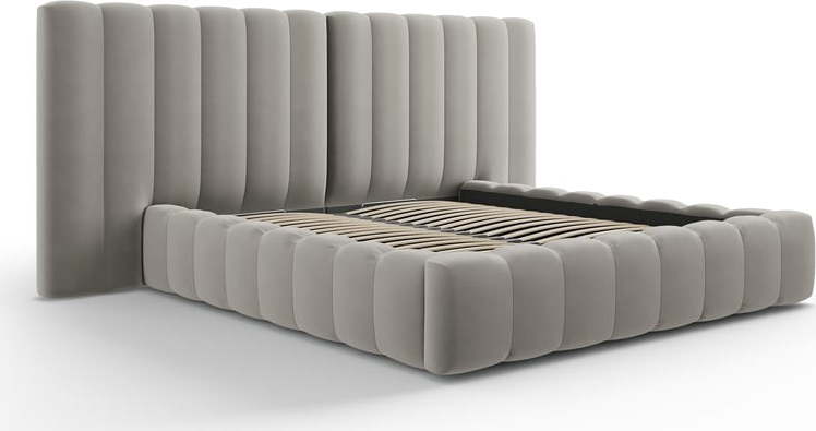 Šedá čalouněná dvoulůžková postel s úložným prostorem a roštem 160x200 cm Gina – Milo Casa Milo Casa