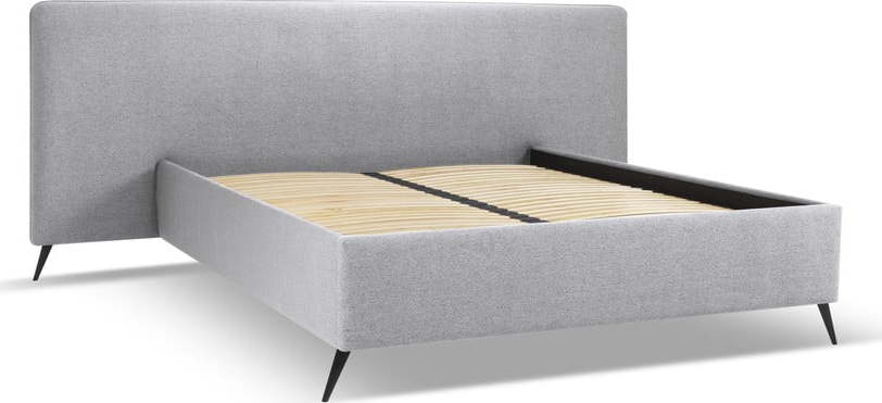 Šedá čalouněná dvoulůžková postel s úložným prostorem a roštem 160x200 cm Walter – Milo Casa Milo Casa