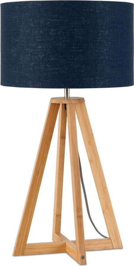 Stolní lampa s modrým stínidlem a konstrukcí z bambusu Good&Mojo Everest Good&Mojo