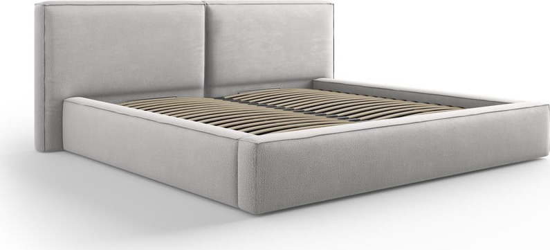 Světle šedá čalouněná dvoulůžková postel s úložným prostorem a roštem 200x200 cm Arendal – Cosmopolitan Design Cosmopolitan design