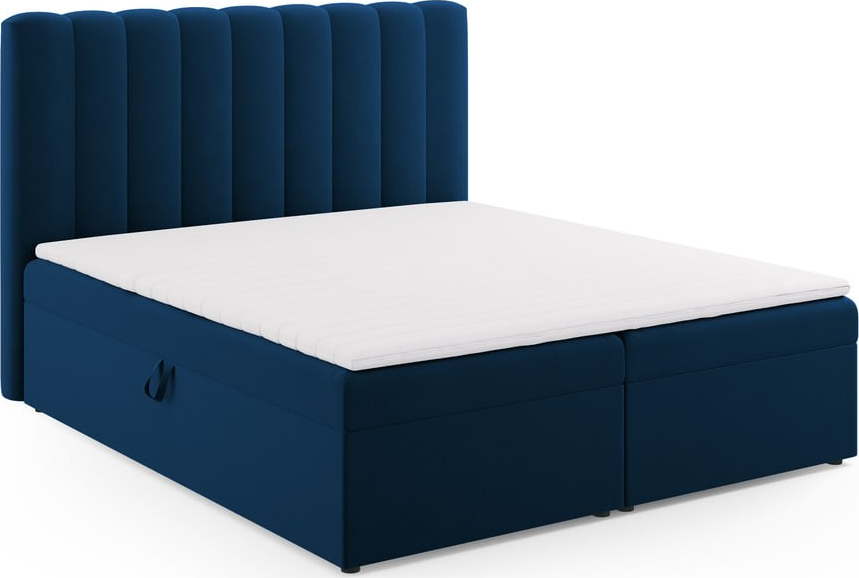 Tmavě modrá boxspring postel s úložným prostorem 180x200 cm Gina – Milo Casa Milo Casa