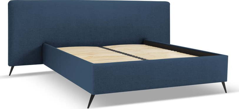 Tmavě modrá čalouněná dvoulůžková postel s úložným prostorem a roštem 180x200 cm Walter – Milo Casa Milo Casa