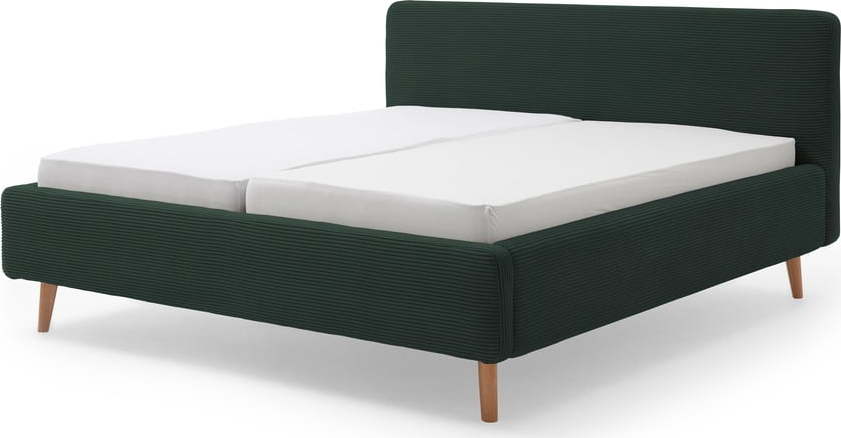 Tmavě zelená čalouněná dvoulůžková postel s úložným prostorem s roštem 160x200 cm Mattis Cord – Meise Möbel Meise Möbel