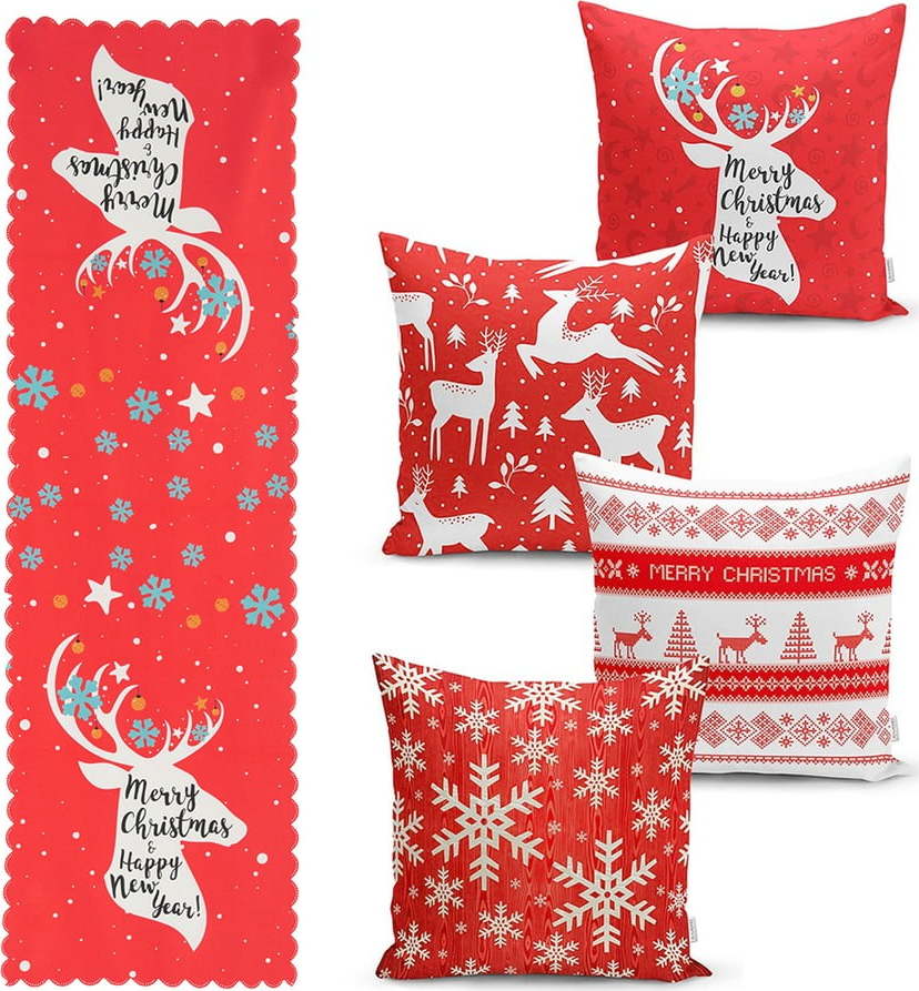 Sada 4 vánočních povlaků na polštář a běhounu na stůl Minimalist Cushion Covers Joy Minimalist Cushion Covers