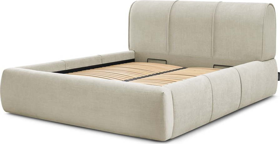 Béžová čalouněná dvoulůžková postel s úložným prostorem s roštem 160x200 cm Vernon – Bobochic Paris Bobochic Paris
