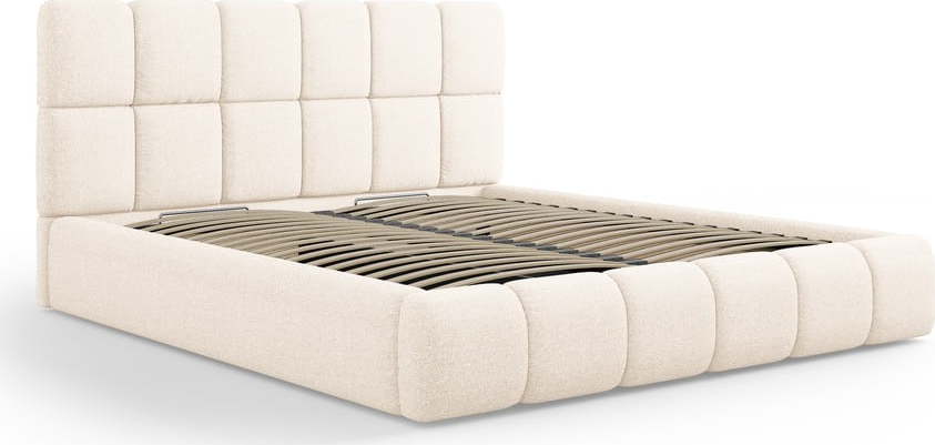 Béžová čalouněná dvoulůžková postel s úložným prostorem s roštem 180x200 cm Bellis – Micadoni Home Micadoni Home