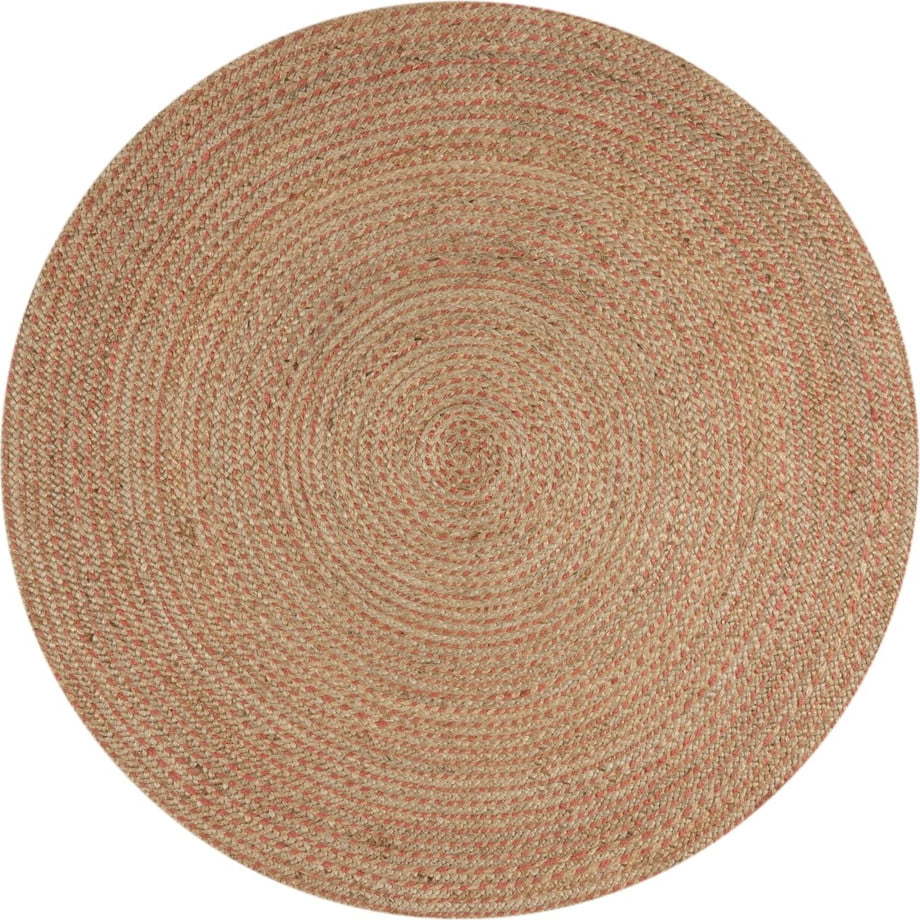 Jutový kulatý koberec v lososovo-přírodní barvě ø 180 cm Capri – Flair Rugs Flair Rugs