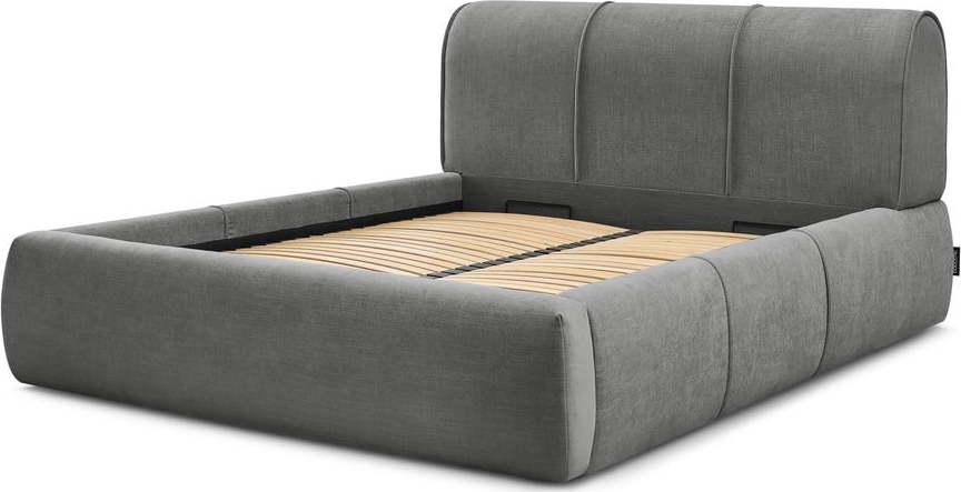 Šedá čalouněná dvoulůžková postel s úložným prostorem s roštem 160x200 cm Vernon – Bobochic Paris Bobochic Paris