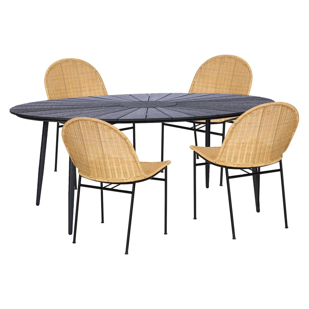 Set 4 ratanových jídelních židlí Sofia a černého stolu Marienlist – Bonami Essentials Bonami Essentials
