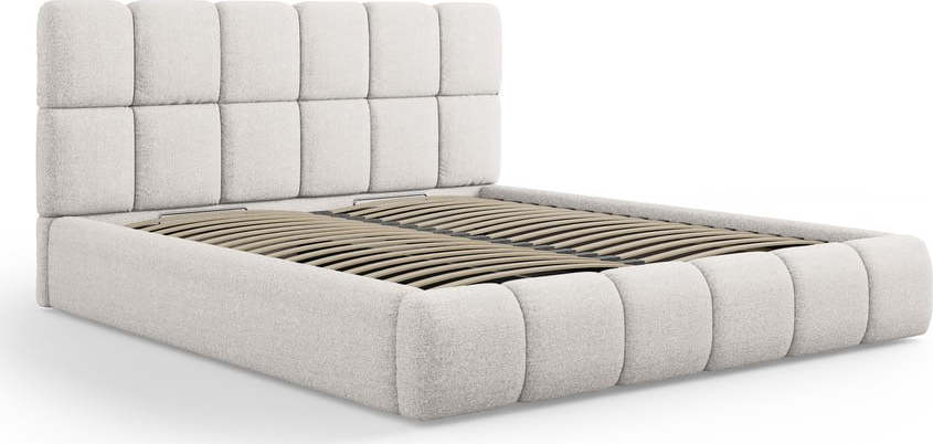 Světle šedá čalouněná dvoulůžková postel s úložným prostorem s roštem 200x200 cm Bellis – Micadoni Home Micadoni Home