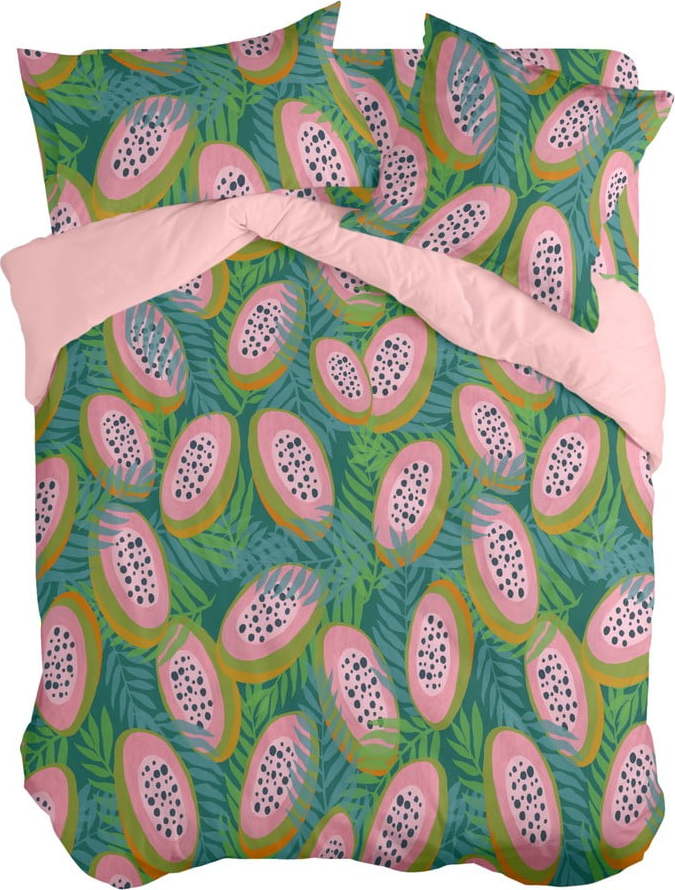 Zeleno-růžový povlak na peřinu na dvoulůžko 200x200 cm Papaya – Aware Aware