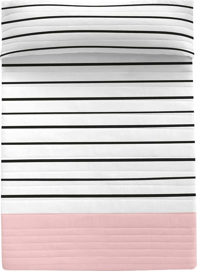 Bavlněný prošívaný přehoz v černobílé a růžové barvě 240x260 cm Blush – Blanc Blanc