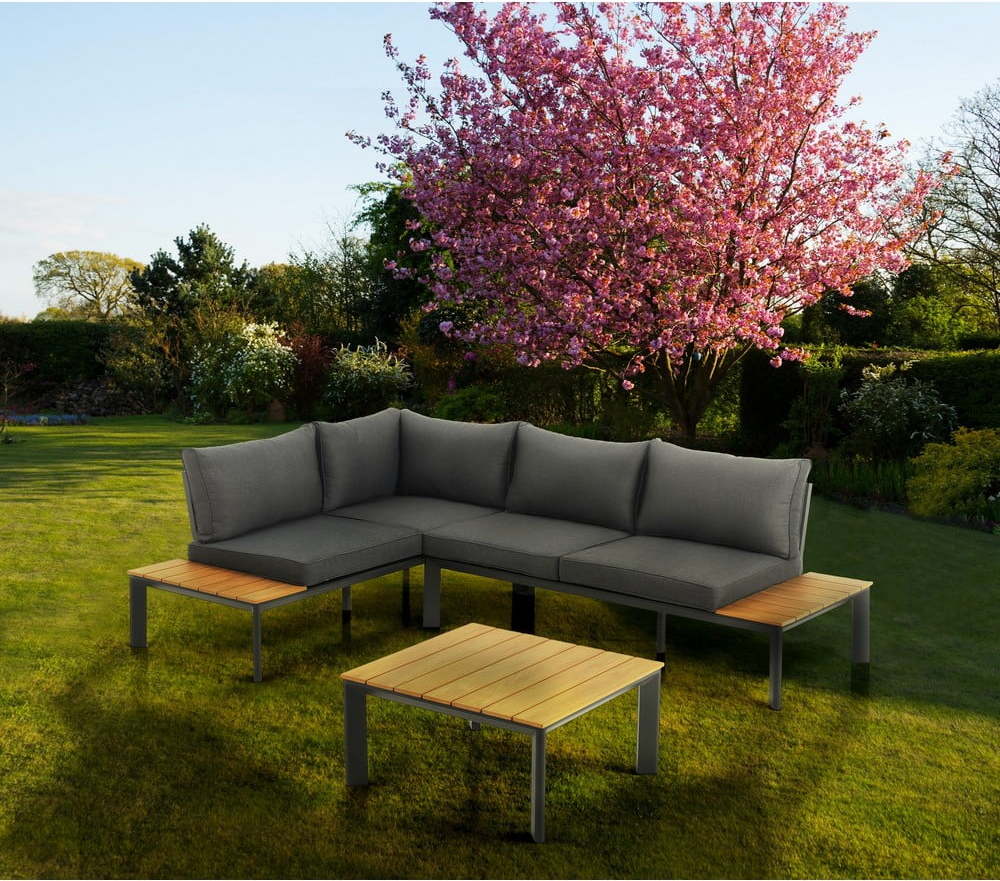 Hliníkový zahradní lounge set v šedo-přírodní barvě pro 3 Kamari – Tomasucci Tomasucci