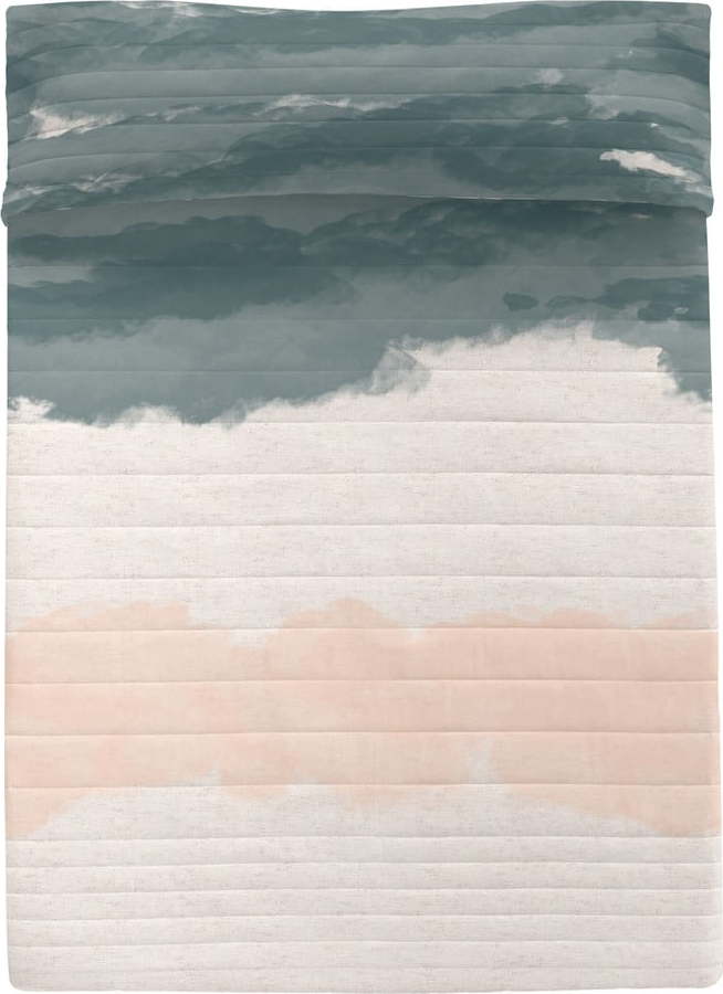 Růžovo-šedý bavlněný prošívaný přehoz 180x260 cm Seaside – Blanc Blanc