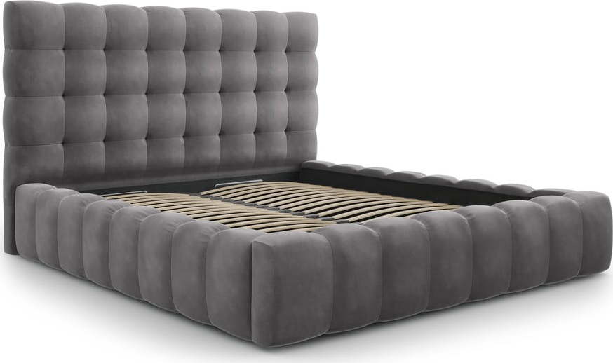 Šedá čalouněná dvoulůžková postel s úložným prostorem s roštem 200x200 cm Bali – Cosmopolitan Design Cosmopolitan design