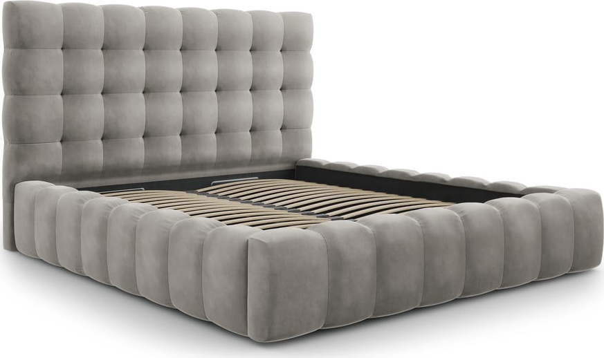Světle šedá čalouněná dvoulůžková postel s úložným prostorem s roštem 180x200 cm Bali – Cosmopolitan Design Cosmopolitan design