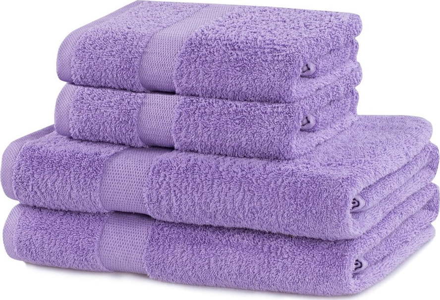Froté bavlněné ručníky a osušky v levandulové barvě v sadě 4 ks Marina – DecoKing DecoKing