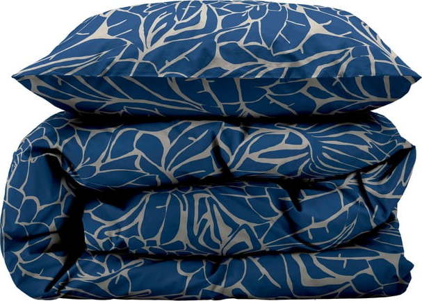 Modré damaškové prodloužené povlečení na jednolůžko 140x220 cm Abstract leaves – Södahl Södahl